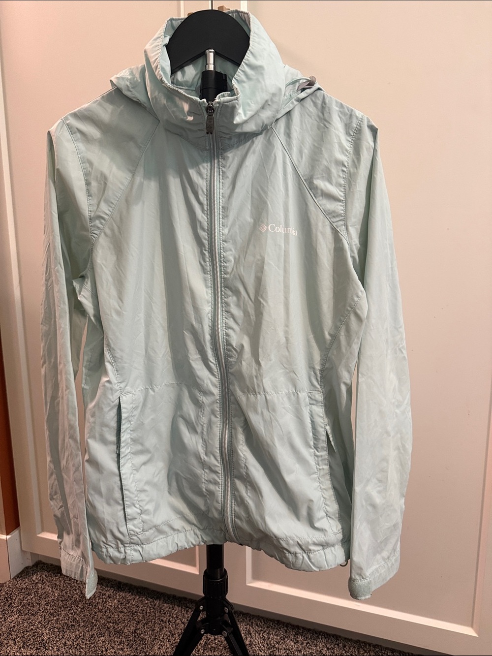 Columbia Switchback IV Women’s Small Light Blue Hooded Rain Jacket